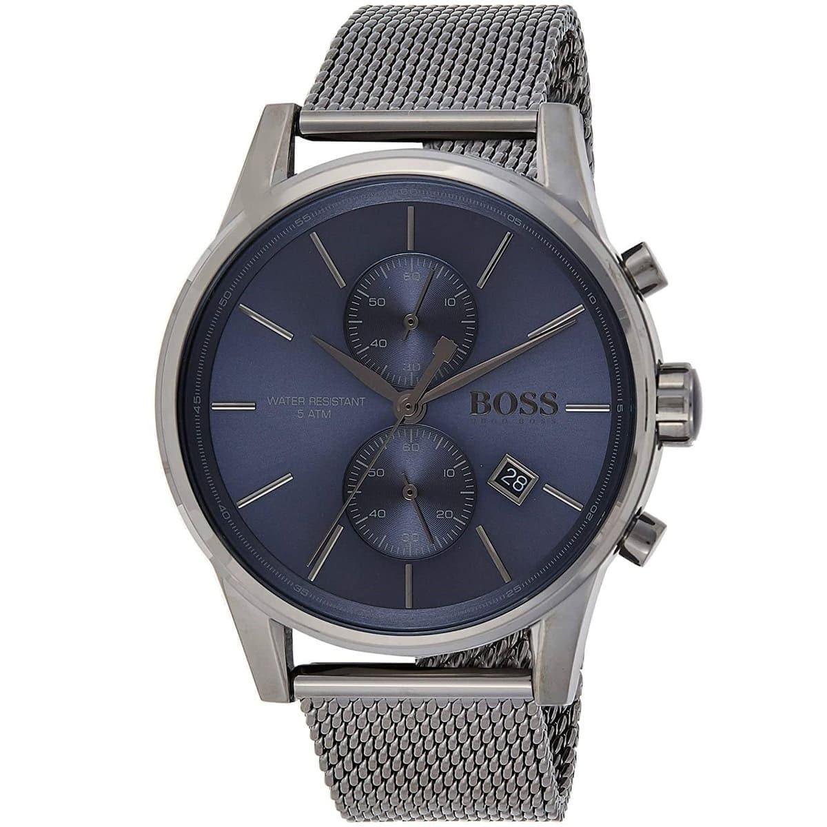 Hugo Boss Jet Chronograph Blue Dial Gunmetal Grey Mesh Bracelet Watch for Men - 1513677