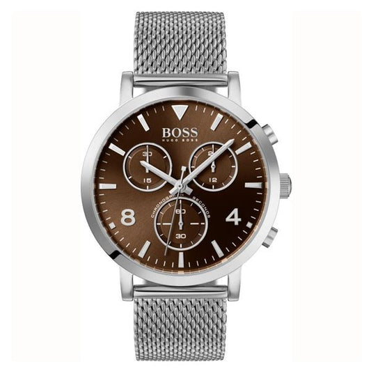 Hugo Boss Spirit Brown Dial Silver Mesh Bracelet Watch for Men - 1513694