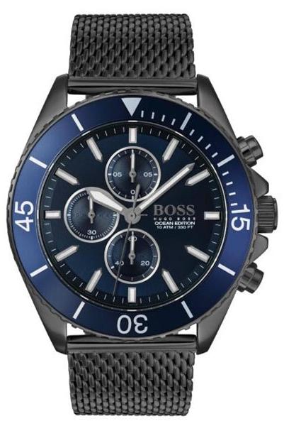 Hugo Boss Ocean Edition Chronograph Blue Dial Black Mesh Bracelet Watch for Men - 1513702