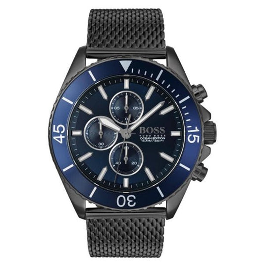Hugo Boss Ocean Edition Blue Dial Black Mesh Bracelet Watch for Men - 1513702