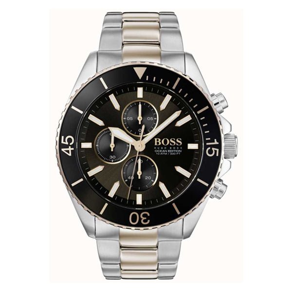 Hugo Boss Ocean Edition Black Dial Two Tone Steel Strap Watch for Men - 1513705