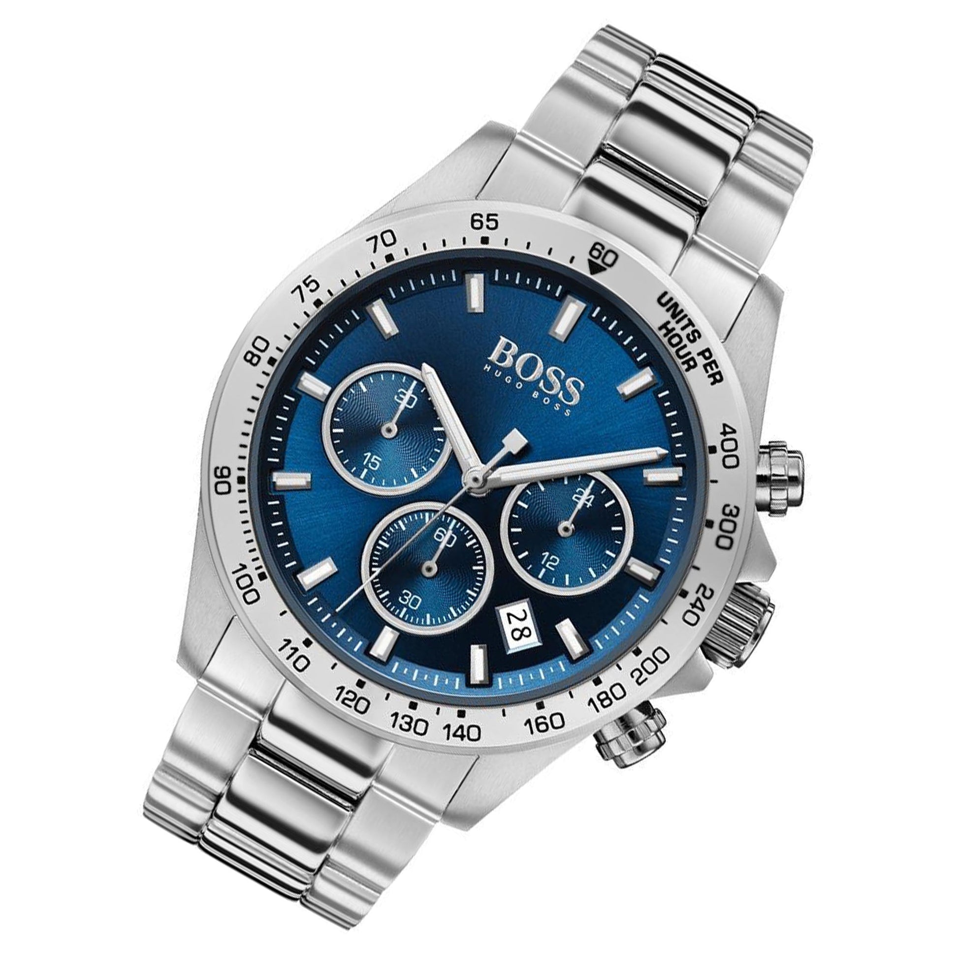 Hugo Boss Hero Sport Chronograph Blue Dial Silver Steel Strap Watch for Men - 1513755