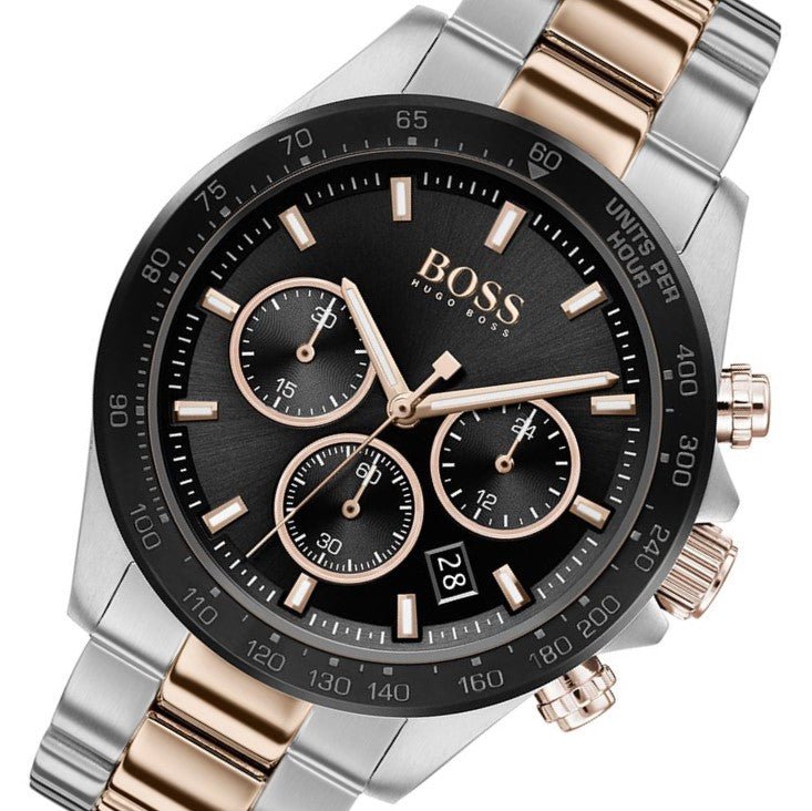 Hugo Boss Here Chronograph Black Dial Two Tone Steel Strap Watch for Men - 1513757