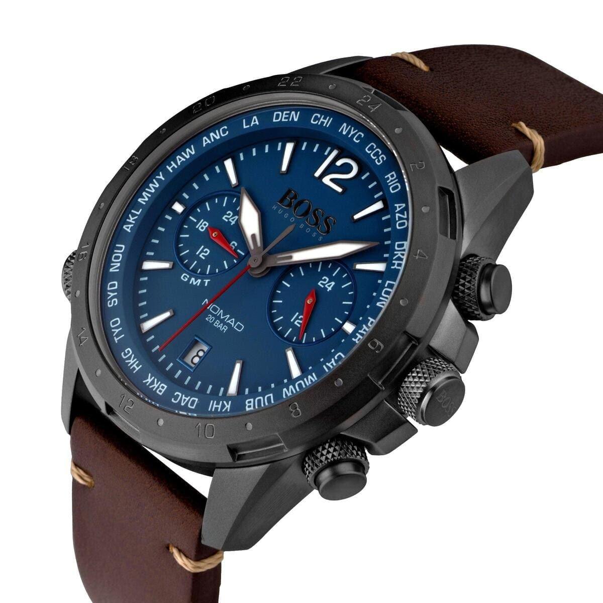 Hugo Boss Nomad Chronograph Blue Dial Brown Leather Strap Watch for Men - 1513773