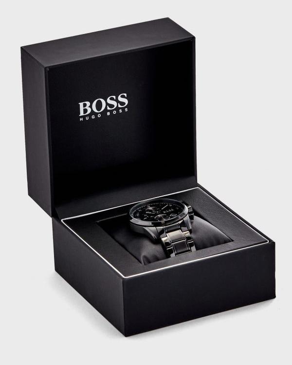 Hugo Boss Skymaster Chronograph Black Dial Black Steel Strap Watch for Men - 1513785