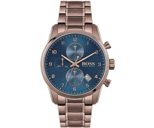 Hugo Boss Skymaster Blue Dial Brown Steel Strap Watch for Men - 1513788