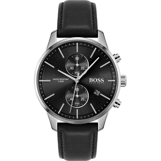 Hugo Boss Skymaster Black Dial Black Leather Strap Watch for Men - 1513782