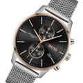 Hugo Boss Associate Black Dial Silver Mesh Bracelet Watch for Men - 1513805