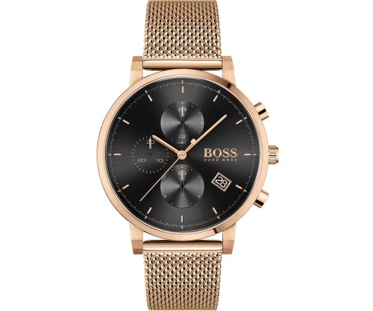 Hugo Boss Integrity Black Dial Gold Mesh Bracelet Watch for Men - 1513808