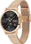 Hugo Boss Integrity Black Dial Gold Mesh Bracelet Watch for Men - 1513808