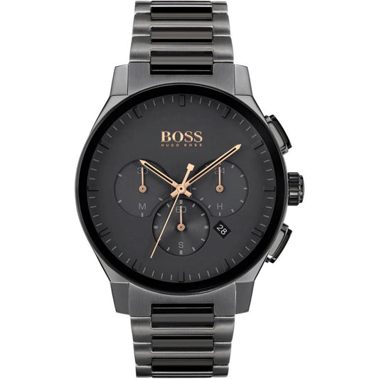 Hugo Boss Peak Chronograph Black Dial Black Steel Strap Watch for Men - 1513814