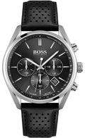 Hugo Boss Champion Chronograph Black Dial Black Leather Strap Watch for Men - 1513816