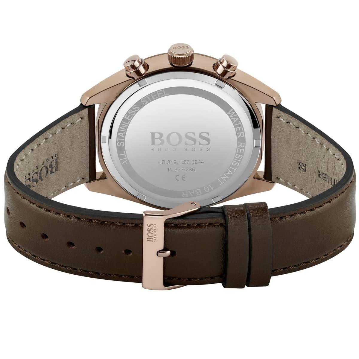 Hugo Boss Champion Chronograph Blue Dial Brown Leather Strap Watch for Men - 1513817