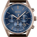 Hugo Boss Champion Chronograph Blue Dial Brown Leather Strap Watch for Men - 1513817