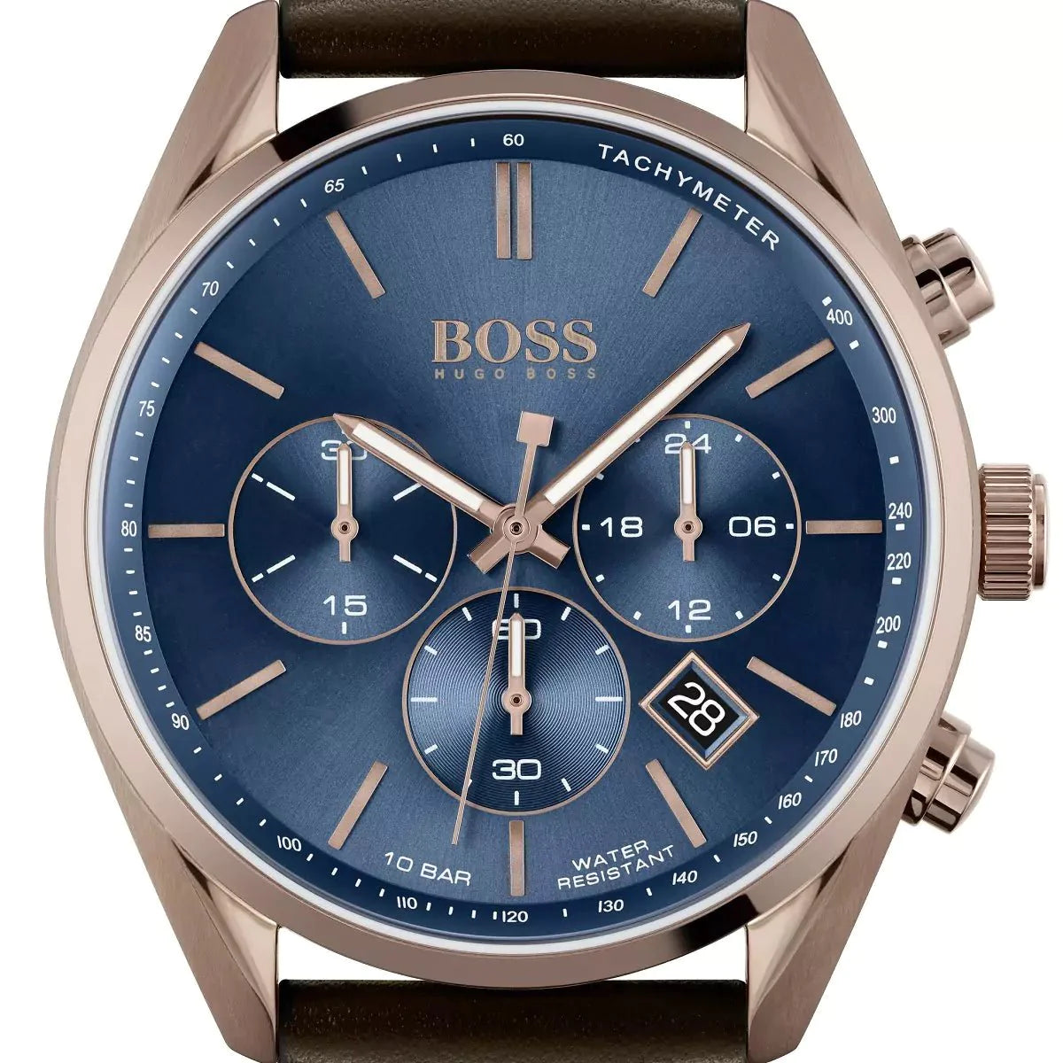 Hugo Boss Champion Chronograph Blue Dial Brown Leather Strap Watch for Men - 1513817