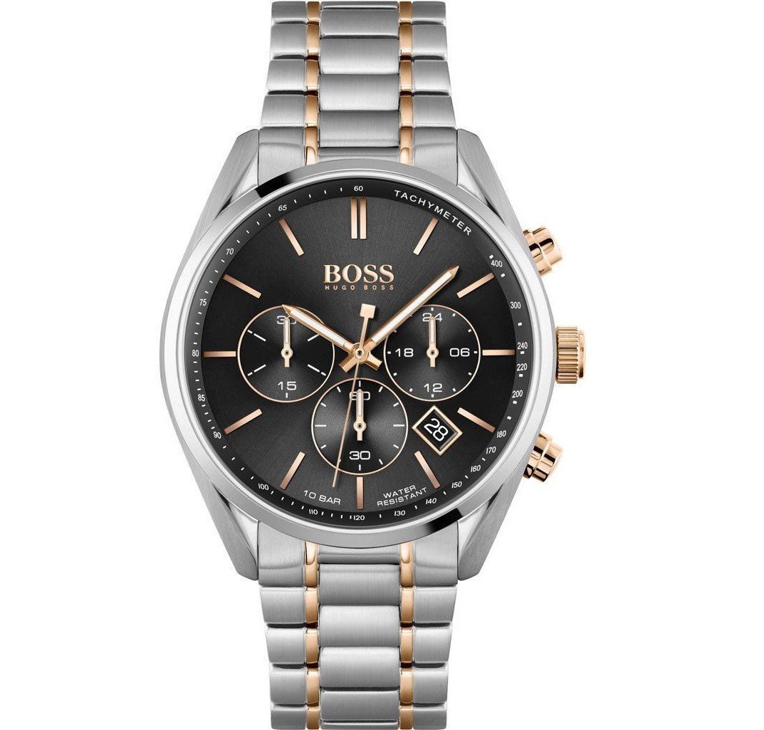 Hugo Boss Champion Chronograph Black Dial Two Tone Steel Strap Watch for Men - 1513819