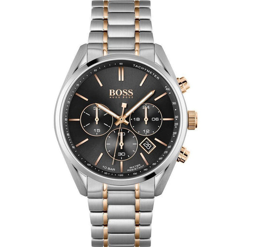 Hugo Boss Champion Black Dial Two Tone Steel Strap Watch for Men - 1513819