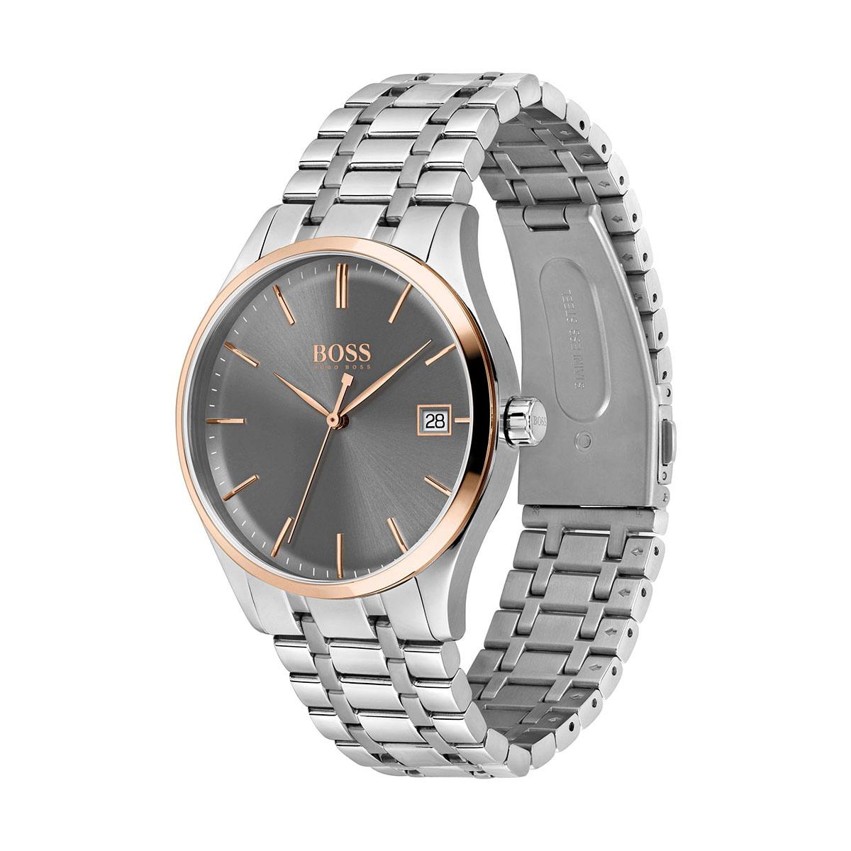 Hugo Boss Classic Grey Dial Two Tone Stainless Steel Strap Watch for Men - 1513688