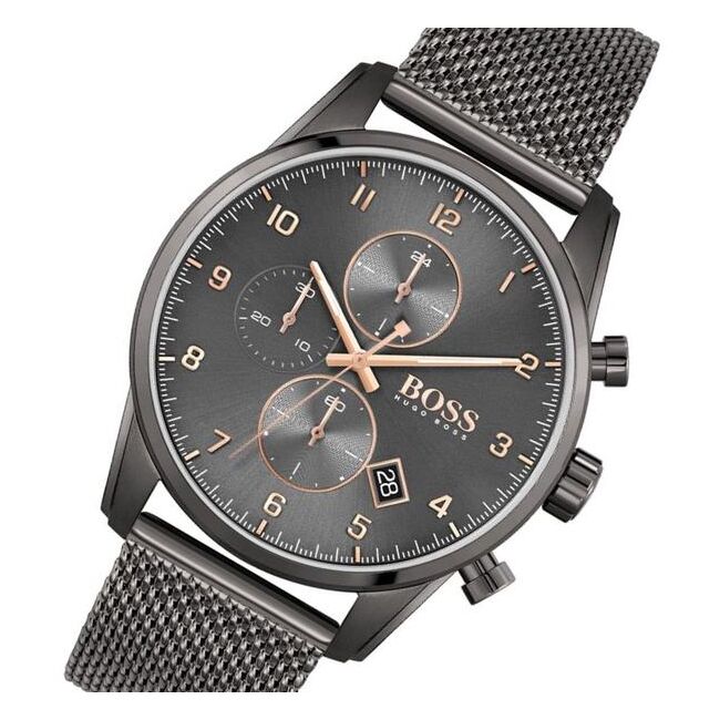 Hugo Boss Skymaster Chronograph Grey Dial Grey Mesh Bracelet Watch for Men - 1513837