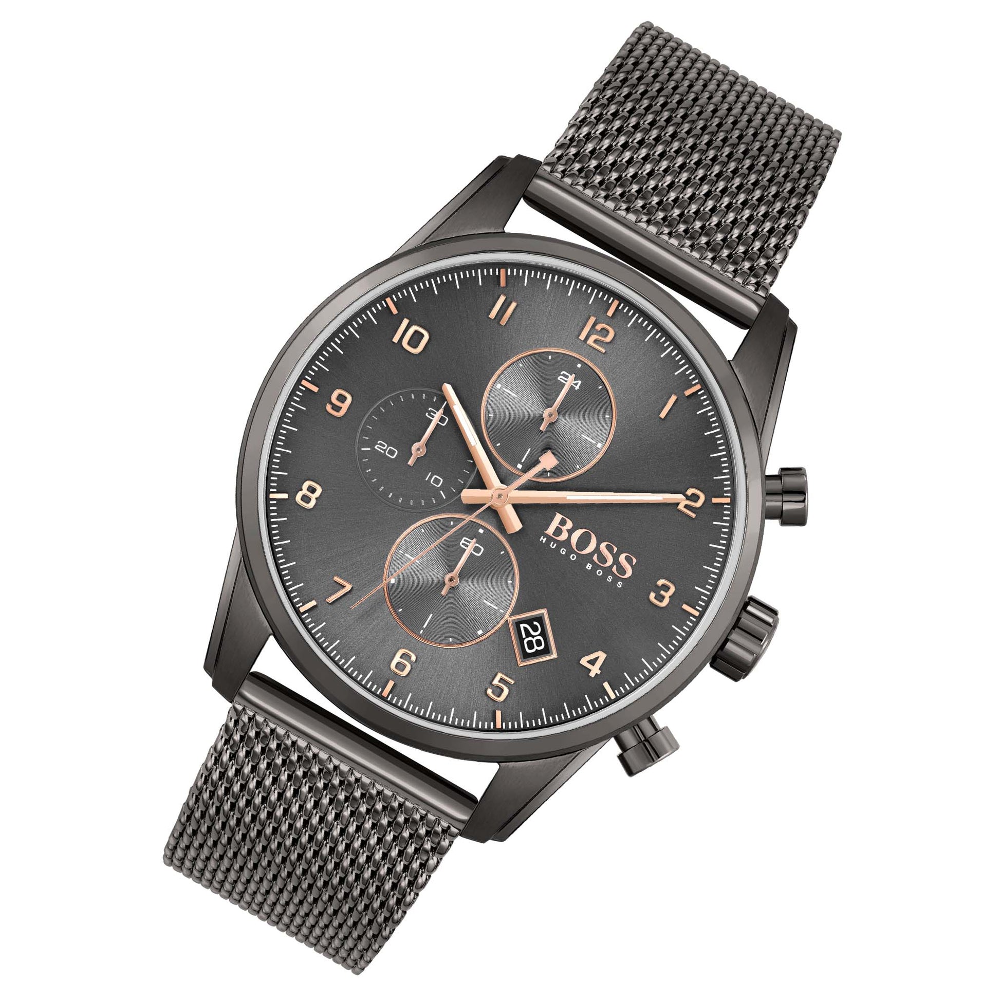 Hugo Boss Skymaster Chronograph Grey Dial Grey Mesh Bracelet Watch for Men - 1513837