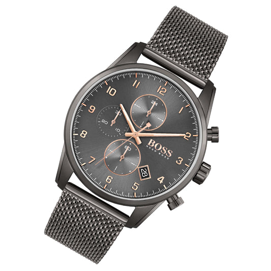 Hugo Boss Skymaster Grey Dial Grey Mesh Bracelet Watch for Men - 1513837