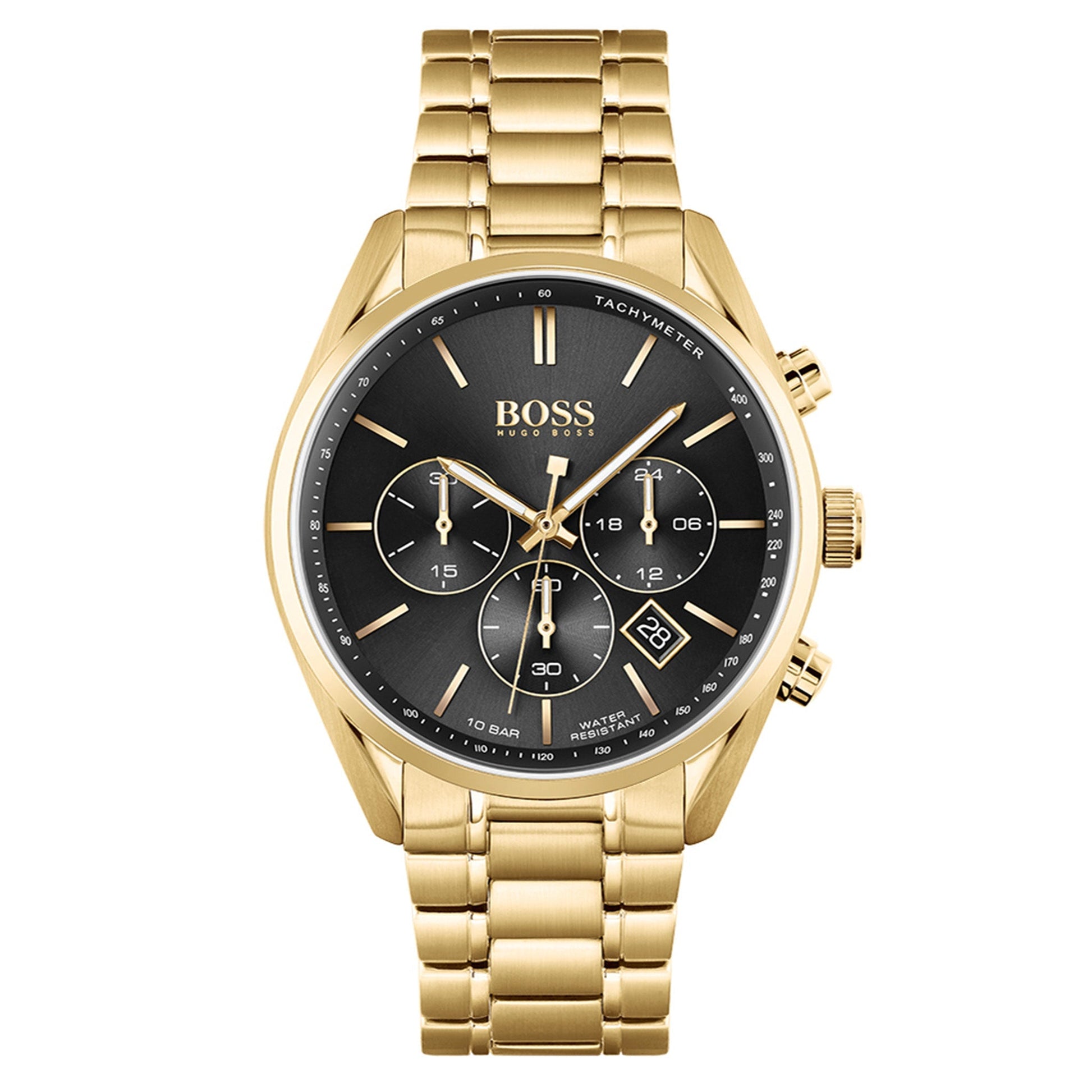 Hugo Boss Champion Chronograph Black Dial Gold Steel Strap Watch for Men - 1513848