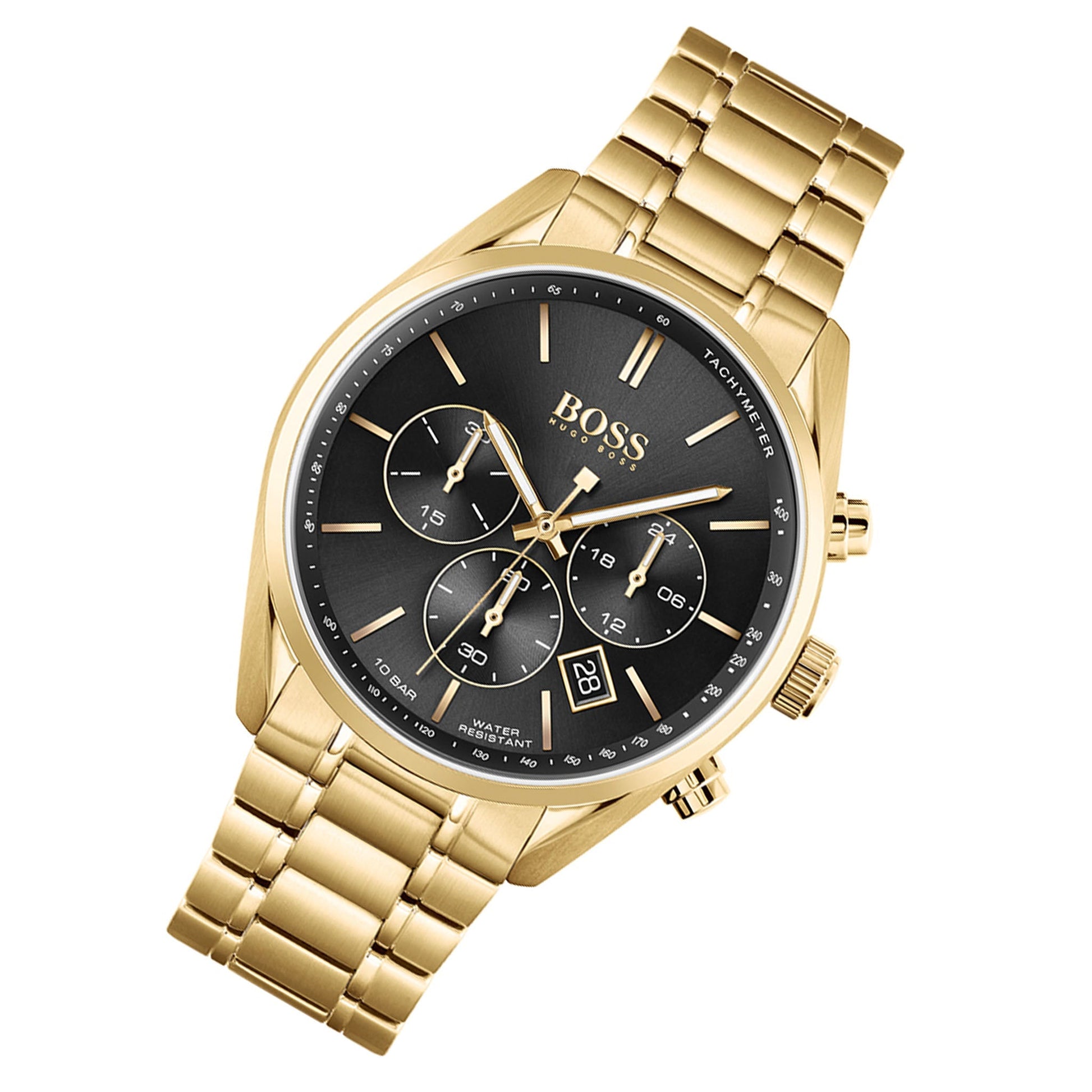 Hugo Boss Champion Chronograph Black Dial Gold Steel Strap Watch for Men - 1513848