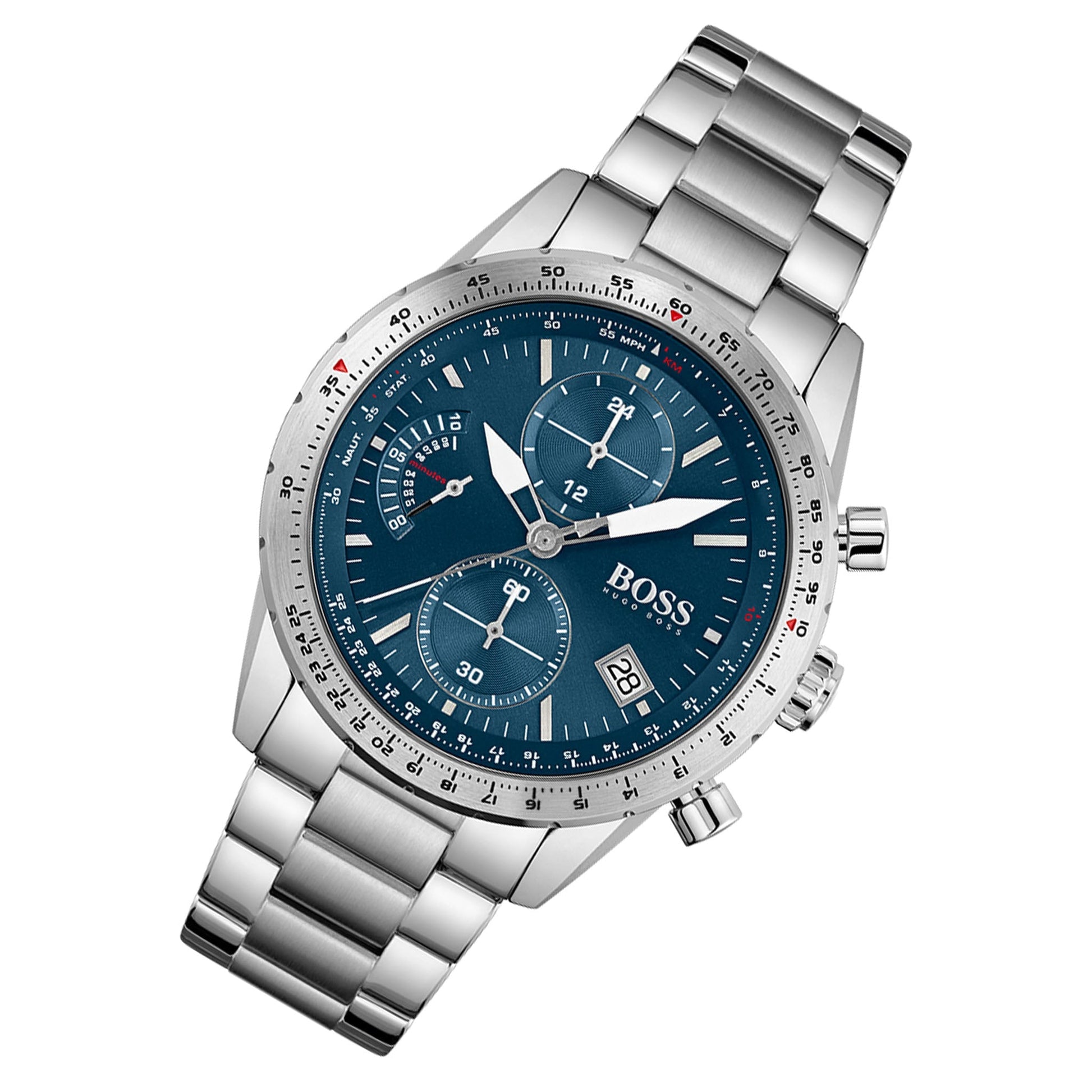 Hugo Boss Pilot Chronograph Blue Dial Silver Steel Strap Watch for Men - 1513850