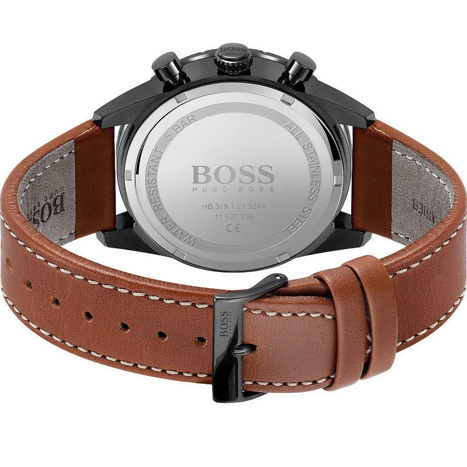 Hugo Boss Pilot Chronograph Black Dial Brown Leather Strap Watch for Men - 1513851