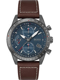 Hugo Boss Pilot Edition Blue Dial Brown Leather Strap Watch for Men - 1513852