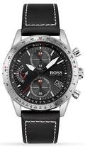 Hugo Boss Pilot Edition Chronograph Black Dial Black Leather Strap Watch for Men - 1513853