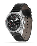 Hugo Boss Pilot Edition Chronograph Black Dial Black Leather Strap Watch for Men - 1513853