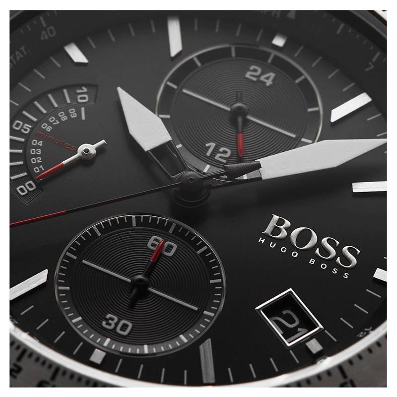 Hugo Boss Pilot Edition Chronograph Black Dial Black Leather Strap Watch for Men - 1513853