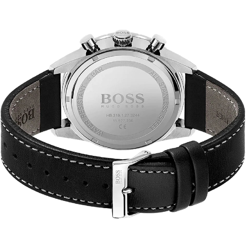 Hugo Boss Pilot Edition Chronograph Black Dial Black Leather Strap Watch for Men - 1513853