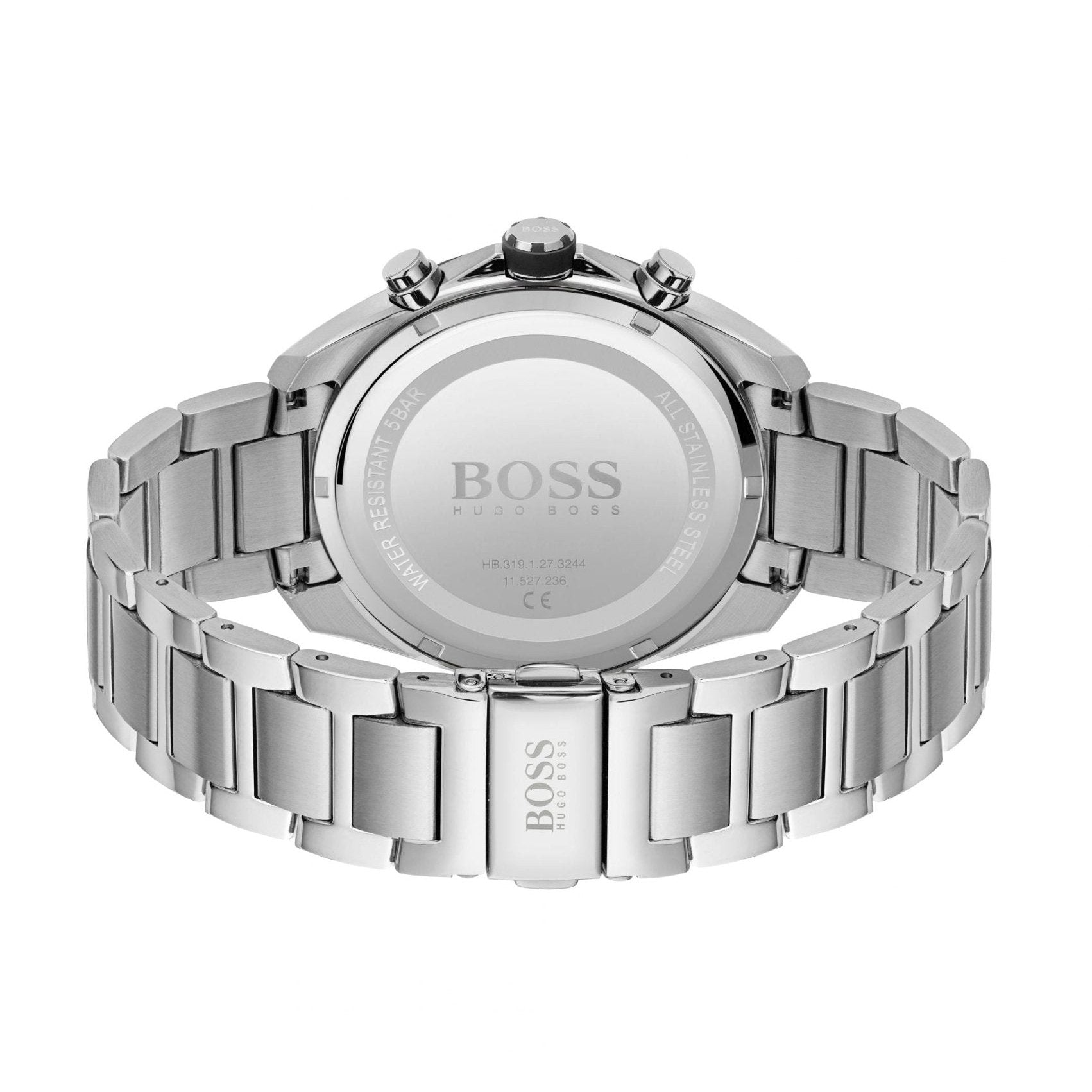 Hugo Boss Distinct Chronograph Black Dial Silver Steel Strap Watch for Men - 1513857