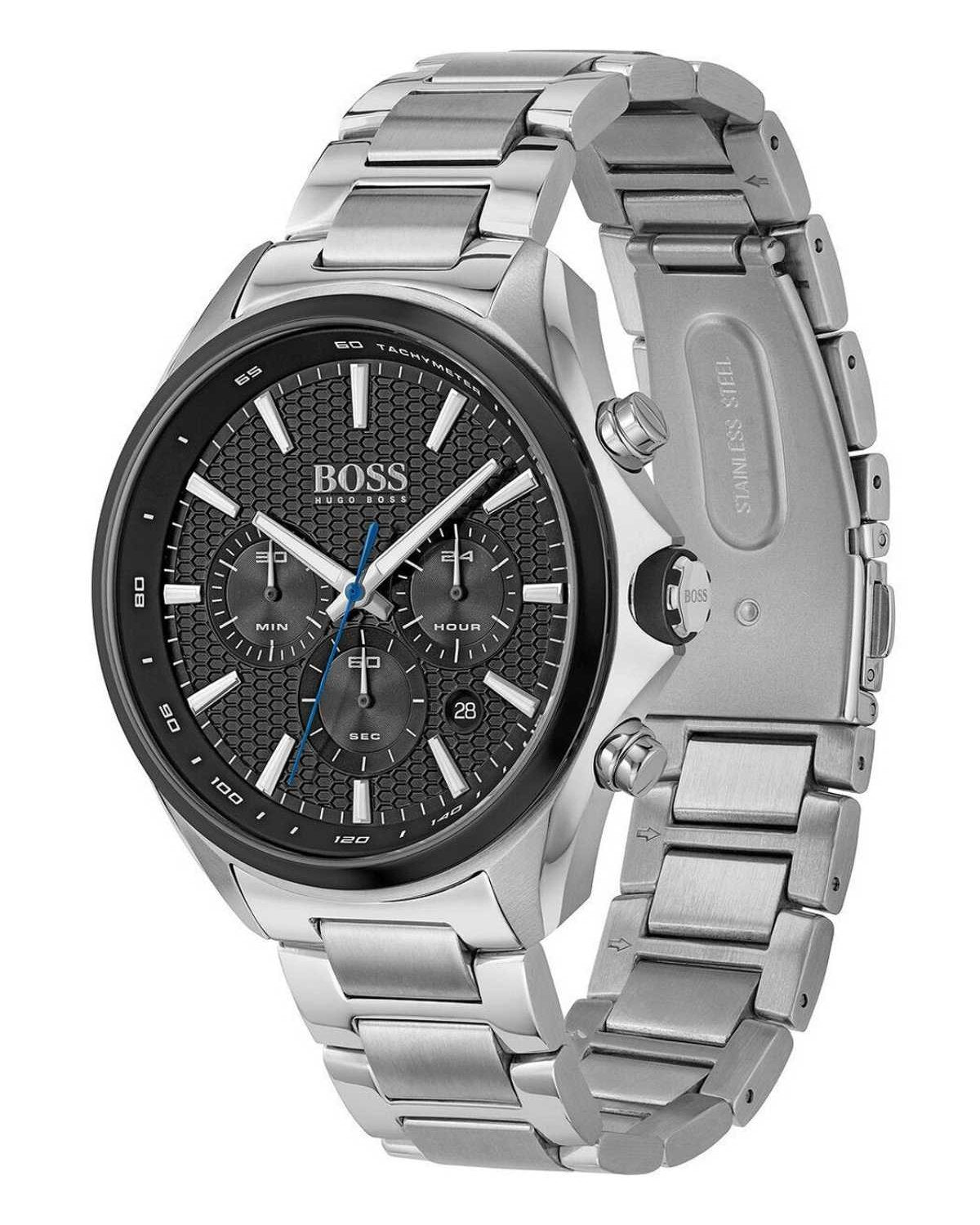 Hugo Boss Distinct Chronograph Black Dial Silver Steel Strap Watch for Men - 1513857