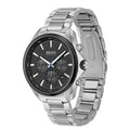 Hugo Boss Distinct Chronograph Black Dial Silver Steel Strap Watch for Men - 1513857