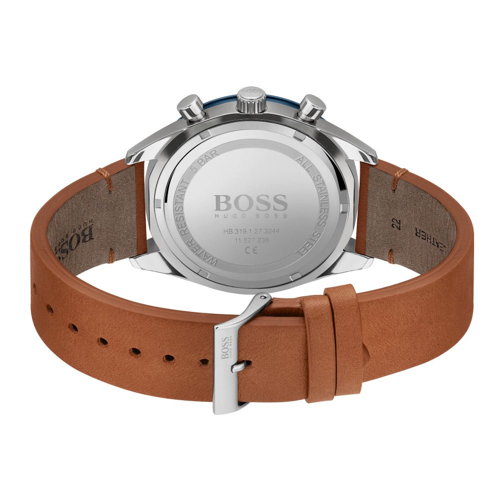 Hugo Boss Santiago Chronograph Blue Dial Brown Leather Strap Watch for Men - 1513860