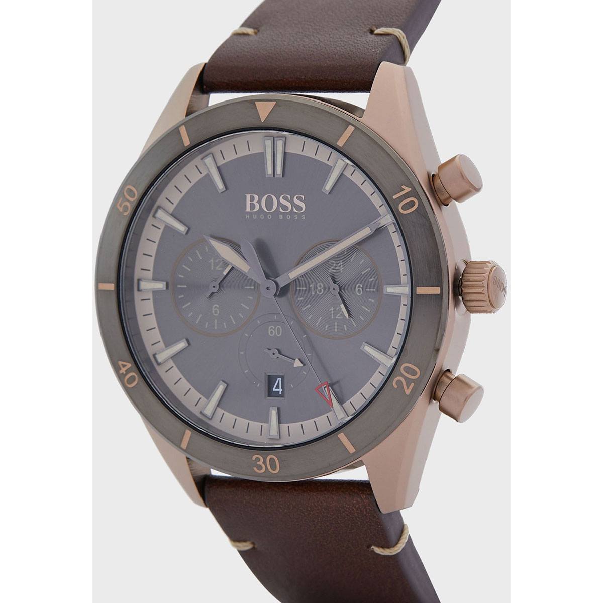 Hugo Boss Santiago Grey Dial Brown Leather Strap Watch for Men - 1513861