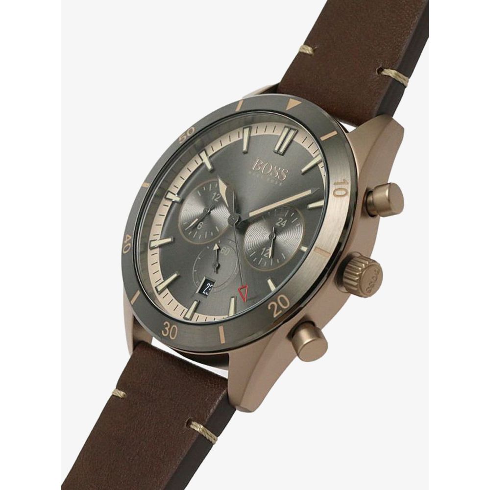 Hugo Boss Santiago Grey Dial Brown Leather Strap Watch for Men - 1513861