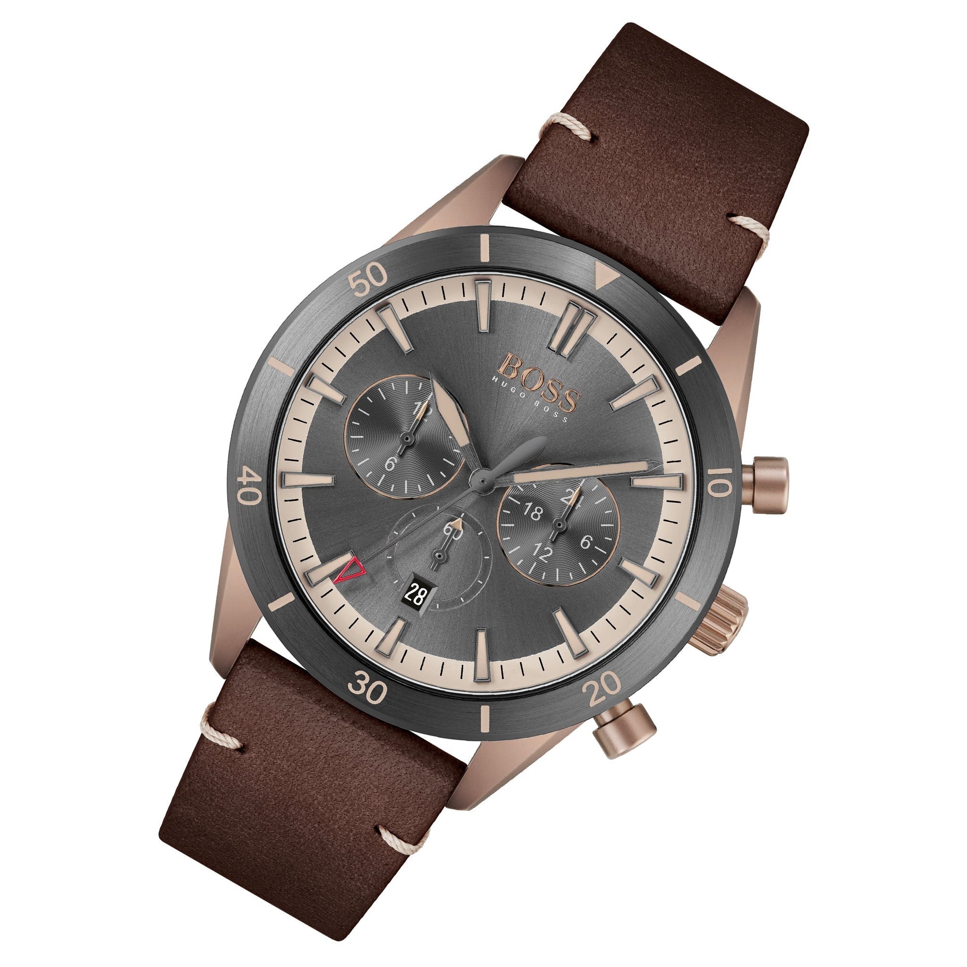 Hugo Boss Santiago Grey Dial Brown Leather Strap Watch for Men - 1513861