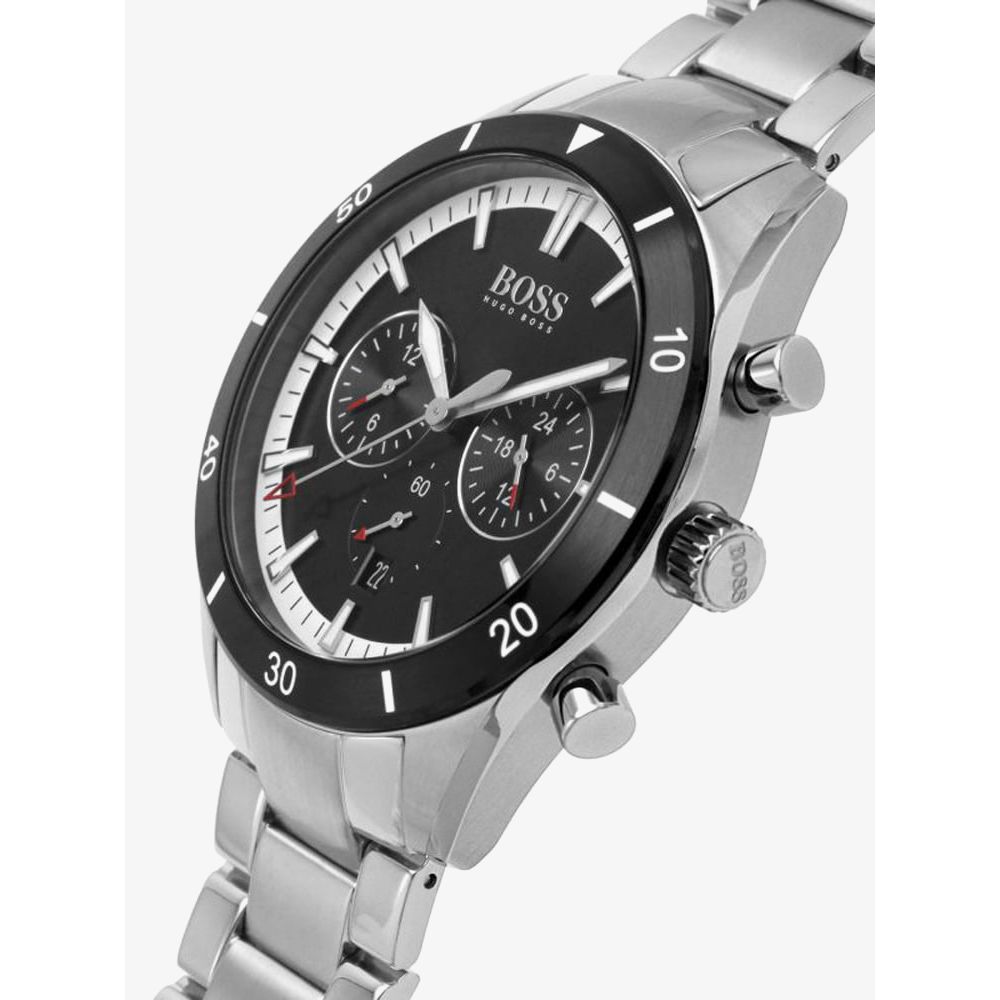 Hugo Boss Santiago Chronograph Black Dial Silver Steel Strap Watch for Men - 1513862