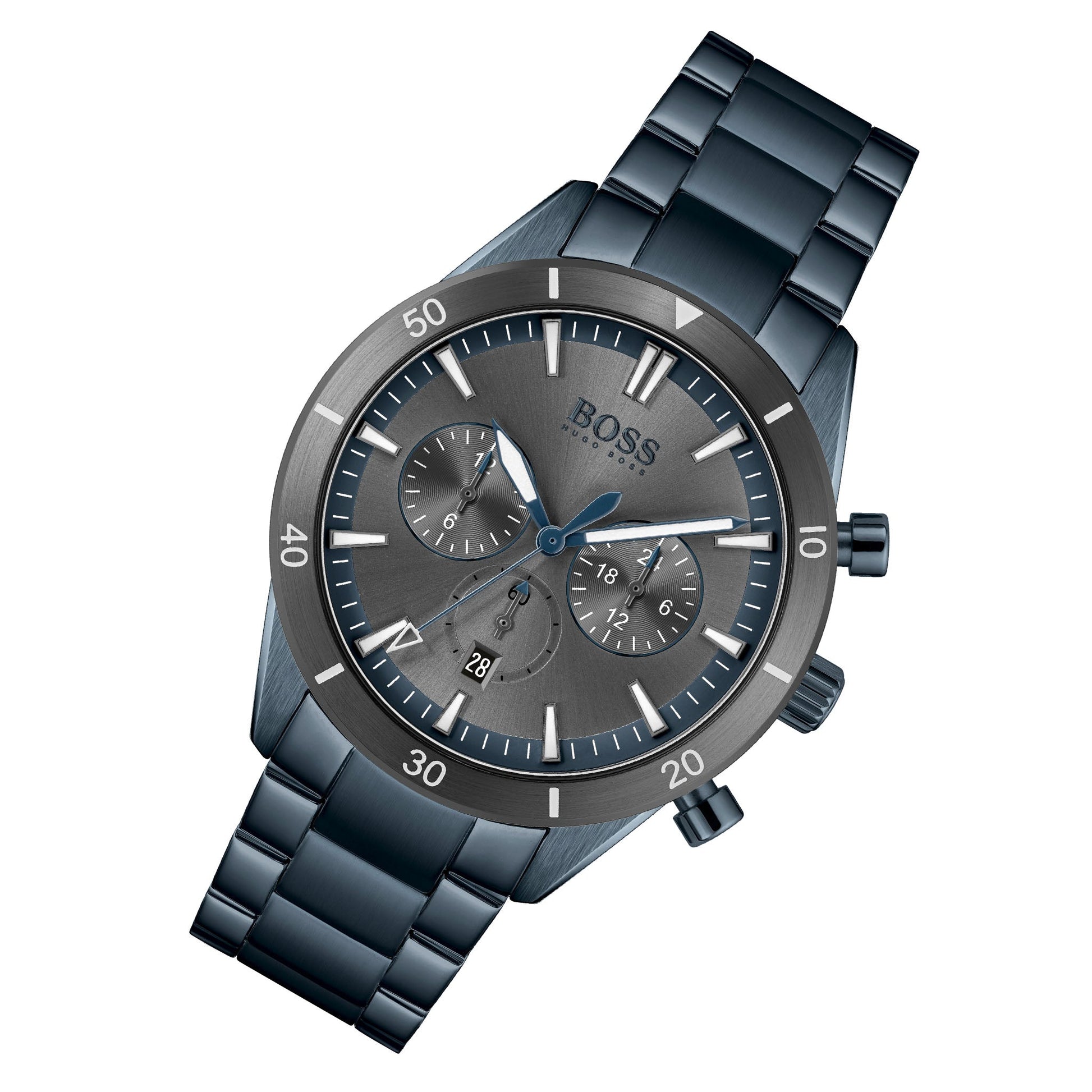 Hugo Boss Santiago Chronograph Grey Dial Blue Steel Strap Watch for Men - 1513865