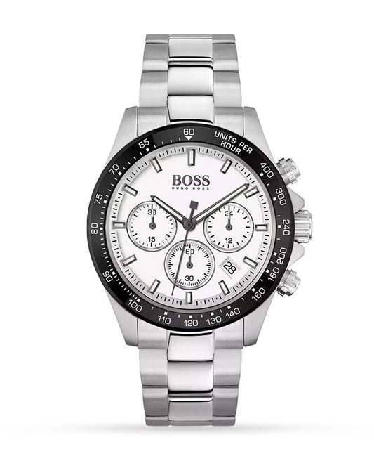 Hugo Boss Hero Chronograph White Dial Silver Steel Strap Watch for Men - 1513875