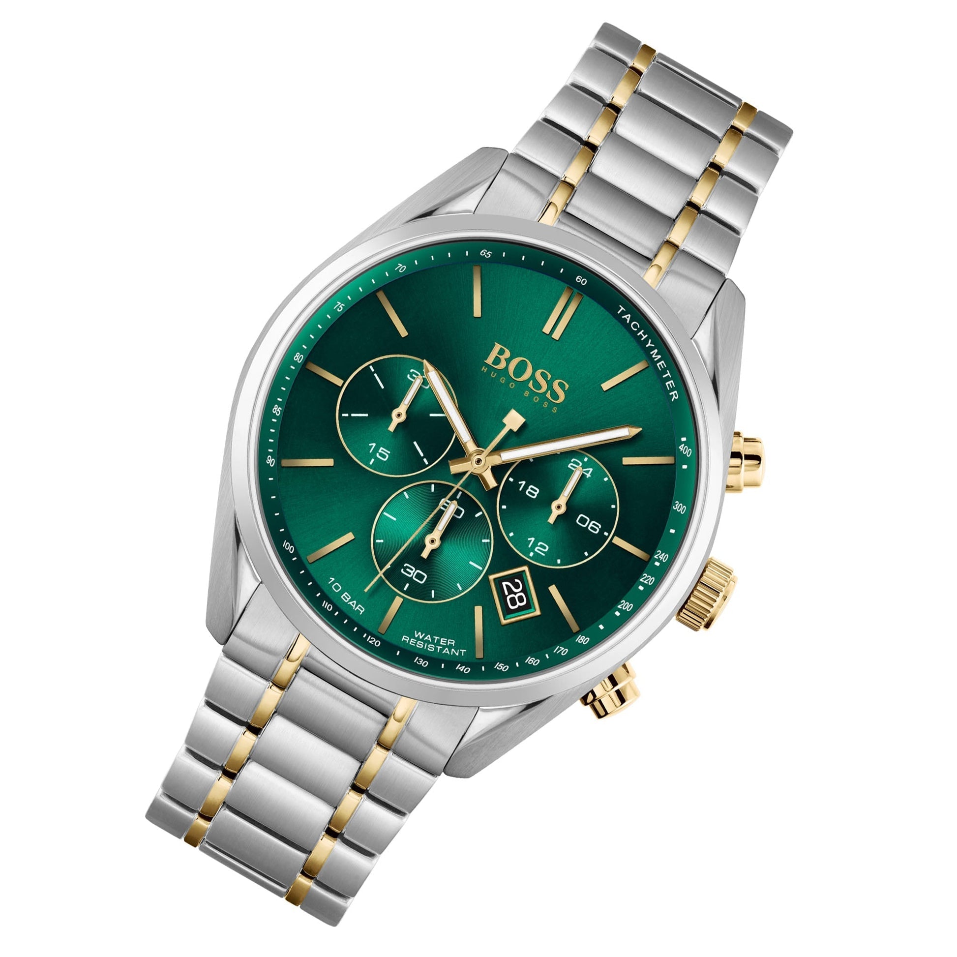 Hugo Boss Champion Chronograph Green Dial Two Tone Steel Strap Watch for Men - 1513878