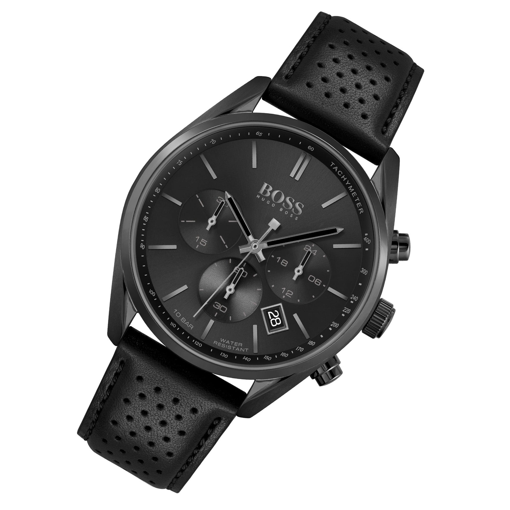 Hugo Boss Champion Black Dial Black Leather Strap Watch for Men - 1513880