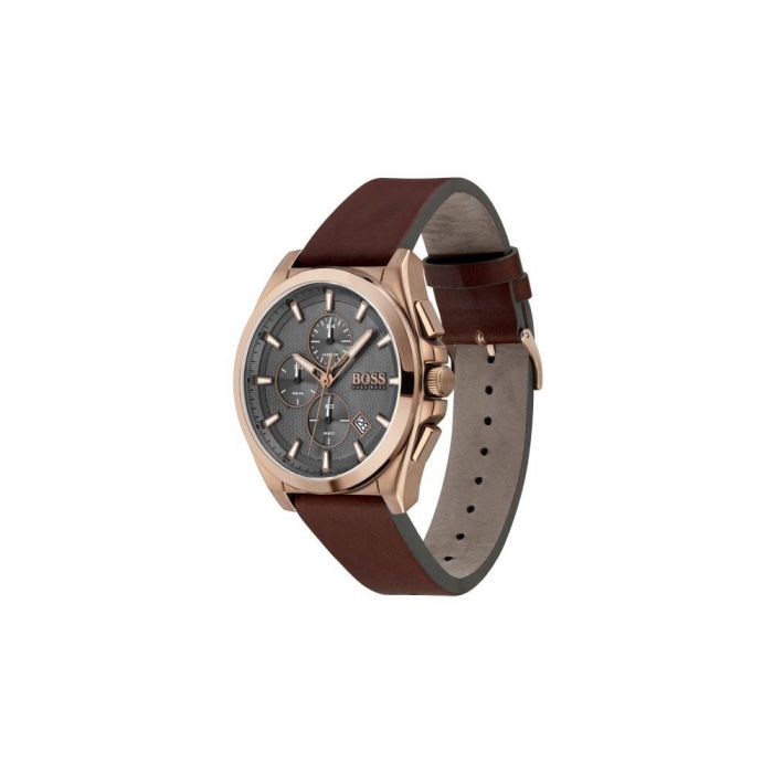 Hugo Boss Grandmaster Grey Dial Brown Leather Strap Watch for Men - 1513882