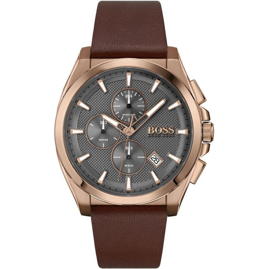 Hugo Boss Grandmaster Grey Dial Brown Leather Strap Watch for Men - 1513882