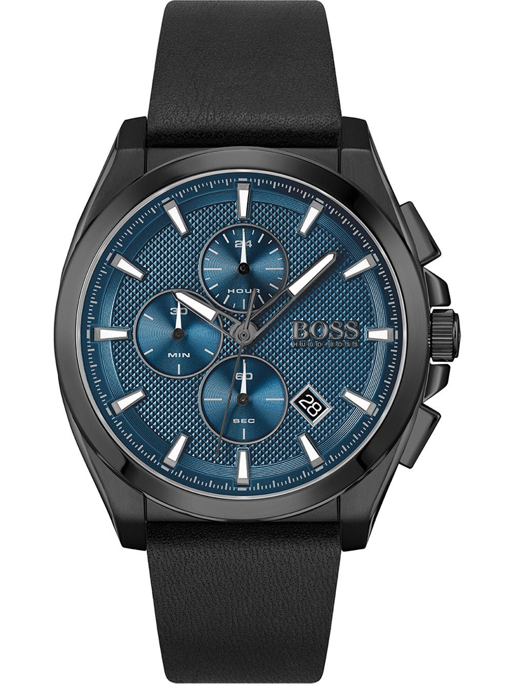 Hugo Boss Grandmaster Blue Dial Black Leather Strap Watch for Men - 1513883