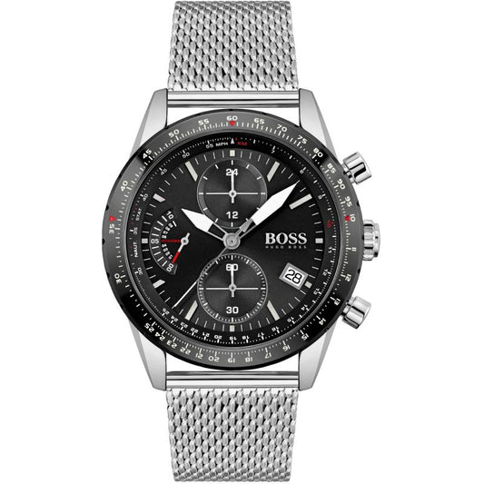 Hugo Boss Pilot Edition Black Dial Silver Mesh Bracelet Watch for Men - 1513886